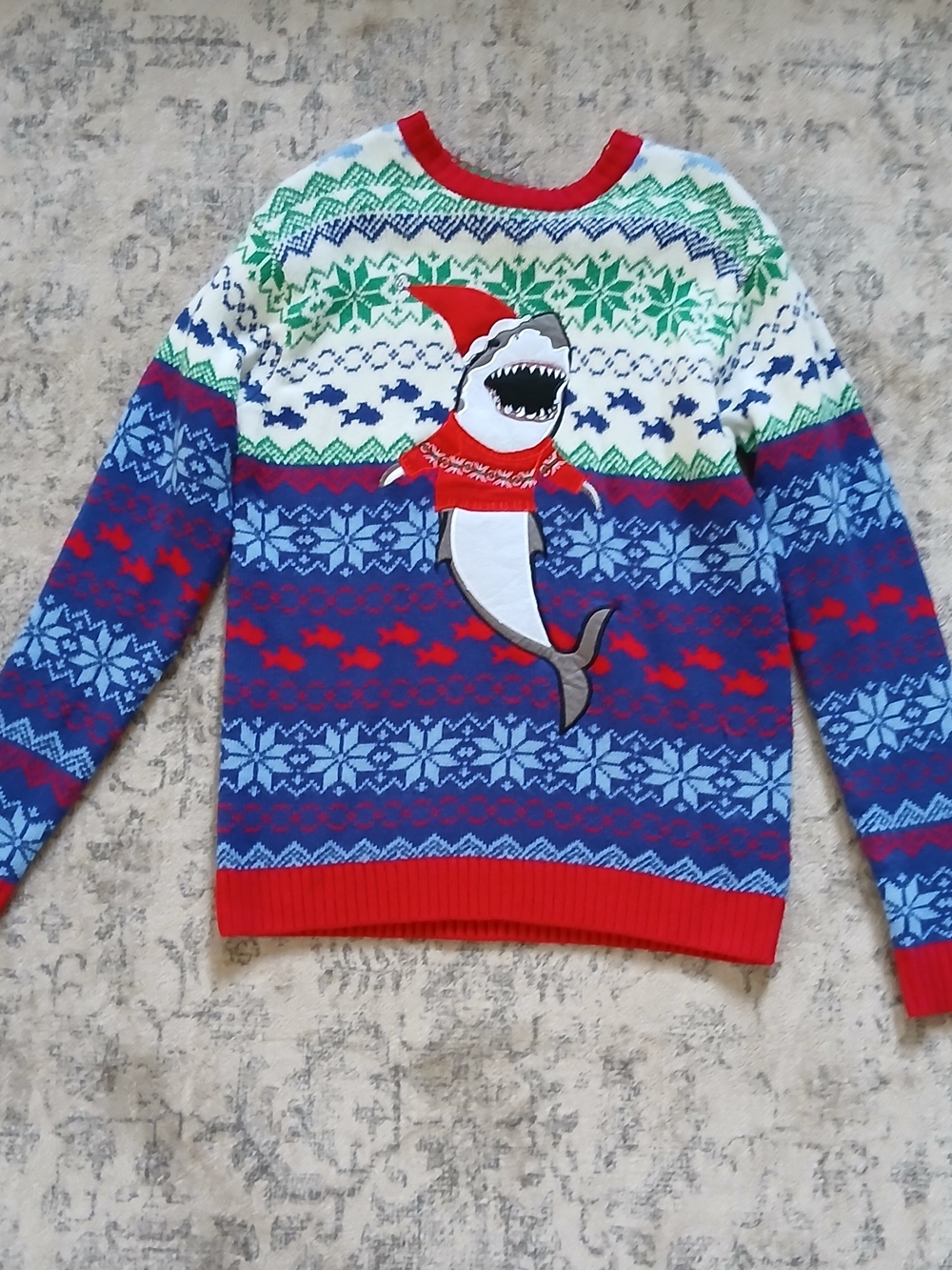 Blizzard Bay Men's Small Santa Shark Ugly Christmas Sweater Fair Isle Knit